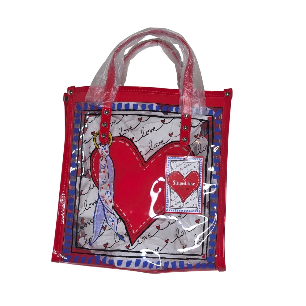 Brighton Striped Love Red Heart Clear Vinyl Tote Bag NWT With Scarf Detail 
Rare